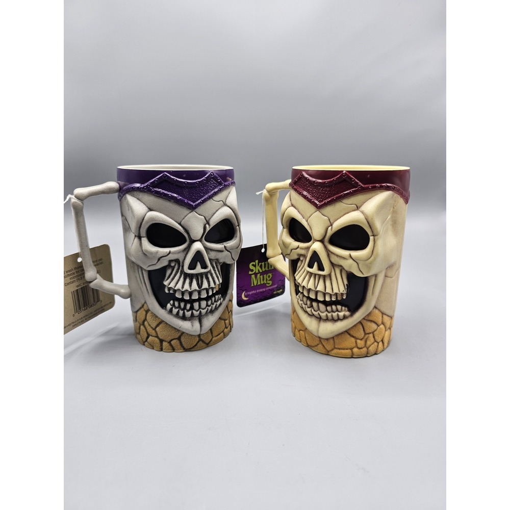 Vintage 90's Halloween Pair (2 ) Skull Mugs Prop‎ Easter Unlimited Fun World NWT